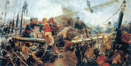  Óleo representando la muerte de Churruca en la cubierta del navío.