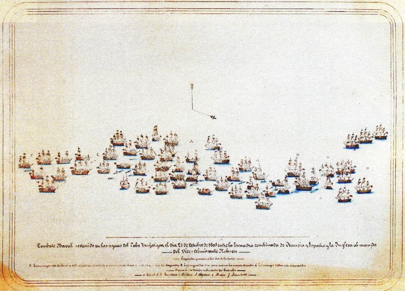 Dibujo de la segunda posición de los buques de las dos escuadras realizado por el Mayor General de la Española don Antonio de Escaño.
