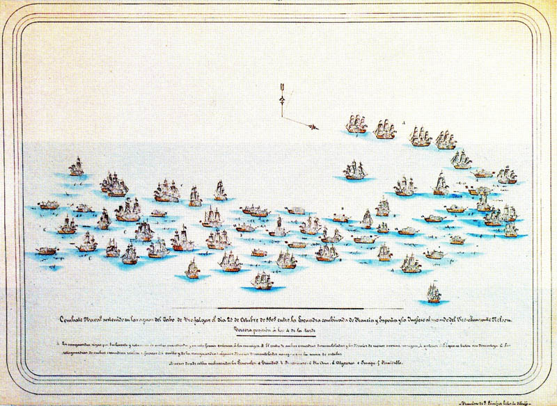Dibujo de la tercera posición de los buques de las dos escuadras realizado por el Mayor General de la Española don Antonio de Escaño.