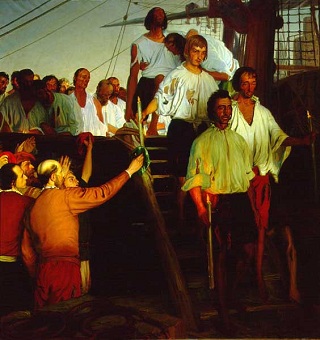  Fotografía de la escena representada en el Museo Naval de Madrid del desembarco.