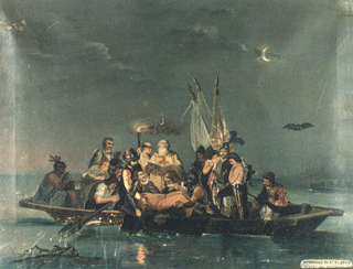  Óleo representando el funeral de Hernando en una barca en el río.