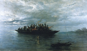  Óleo representando el funeral en una barca el río Misisipi.
