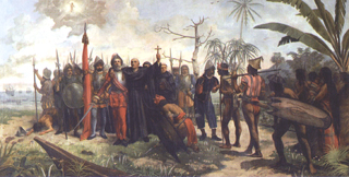 Lienzo representando la llegada de la expedición de Legazpi a Filipinas.