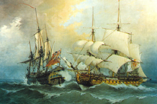 Óleo del combate con el navío Stanhope británico