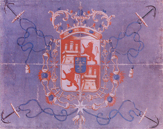 Dibujo de la bandera de división de Blas de Lezo, con la cruz de Borgoña y fondo morado.