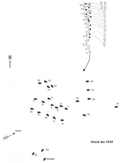  Dibujo de la supuestas posiciones de las escuadras española y británica en el combate del día 14 de febrero de 1797, llamado del cabo de San Vicente.