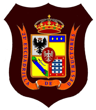 Escudo de la 21 escuadrilla de destructores, con los cinco de ellos que la formaron, teniendo su base en Cartagena.