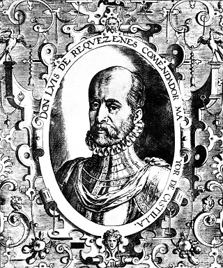 Grabado de don Luis de Requeséns y Zúñiga. Gobernador de Milán y Flandes. Comendador de Castilla.