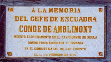 Foto de la placa en recuerdo del Conde de d’Amblimont que se encuentra en el Panteón de Marinos Ilustres de San Fernando.