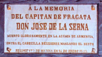 Lápida en el Panteón de Marinos Ilustres de don José de la Serna y de la Riva. Capitán de fragata de la Real Armada Española.