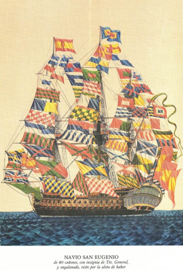 Óleo del navío de 80 cañones San Eugenio por Berlinguero.