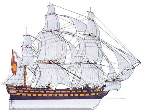  Dibujo representando al navío San Genaro, interpretación de Rafael Berenguer.